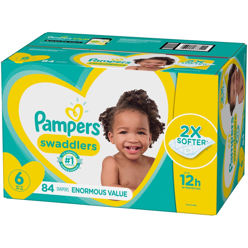 slide 3 of 3, Pampers Swaddlers Diapers, Size 6 (35+ lbs), 84 Count, Ultra Absorbent Disposable Infant Diaper, 84 ct