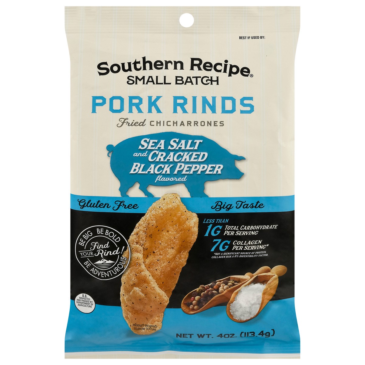 slide 1 of 9, Southern Recipe Sea Salt and Cracked Black Pepper Pork Rinds 4 oz, 4 oz