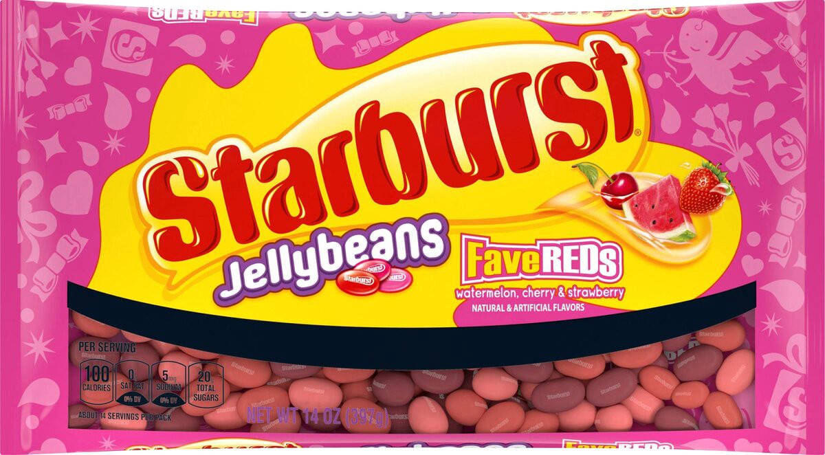 slide 8 of 8, STARBURST FaveRED's Jellybeans Valentine's Day Candy Bag, 14 ounce, 14 oz