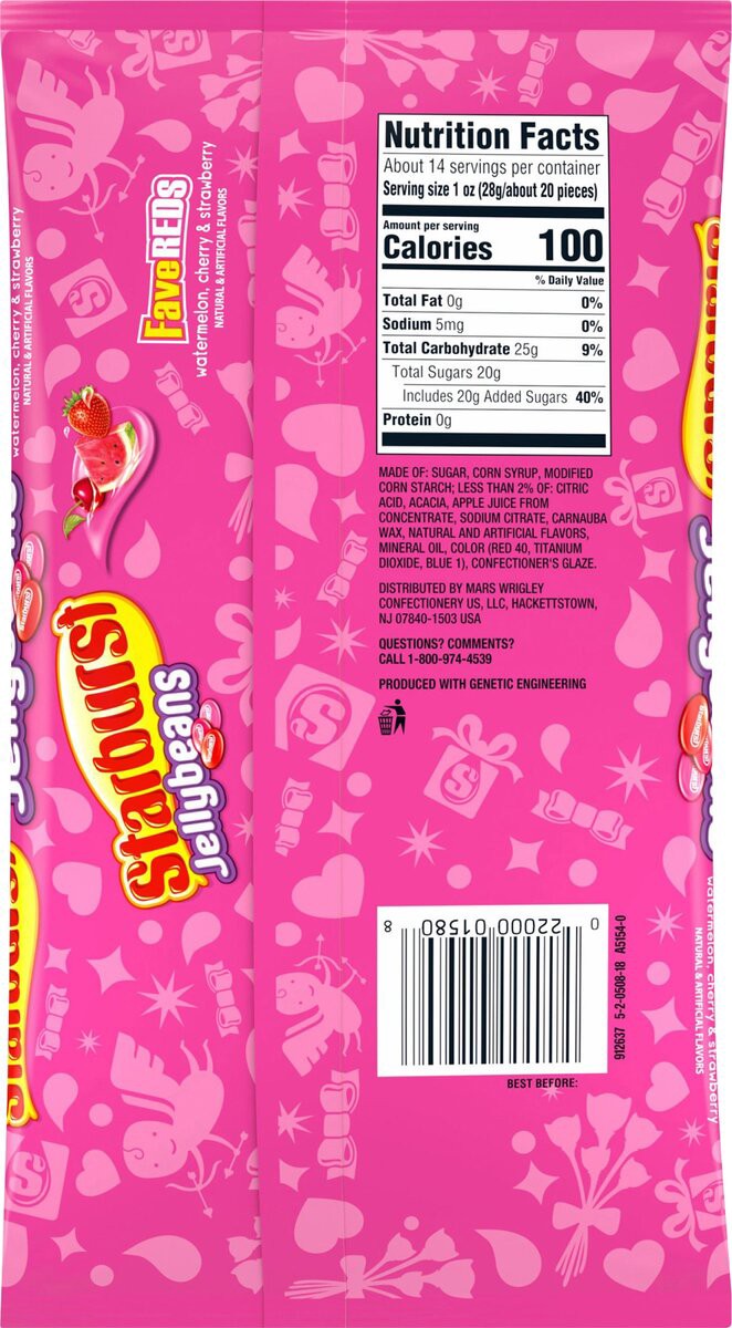 slide 5 of 8, STARBURST FaveRED's Jellybeans Valentine's Day Candy Bag, 14 ounce, 14 oz