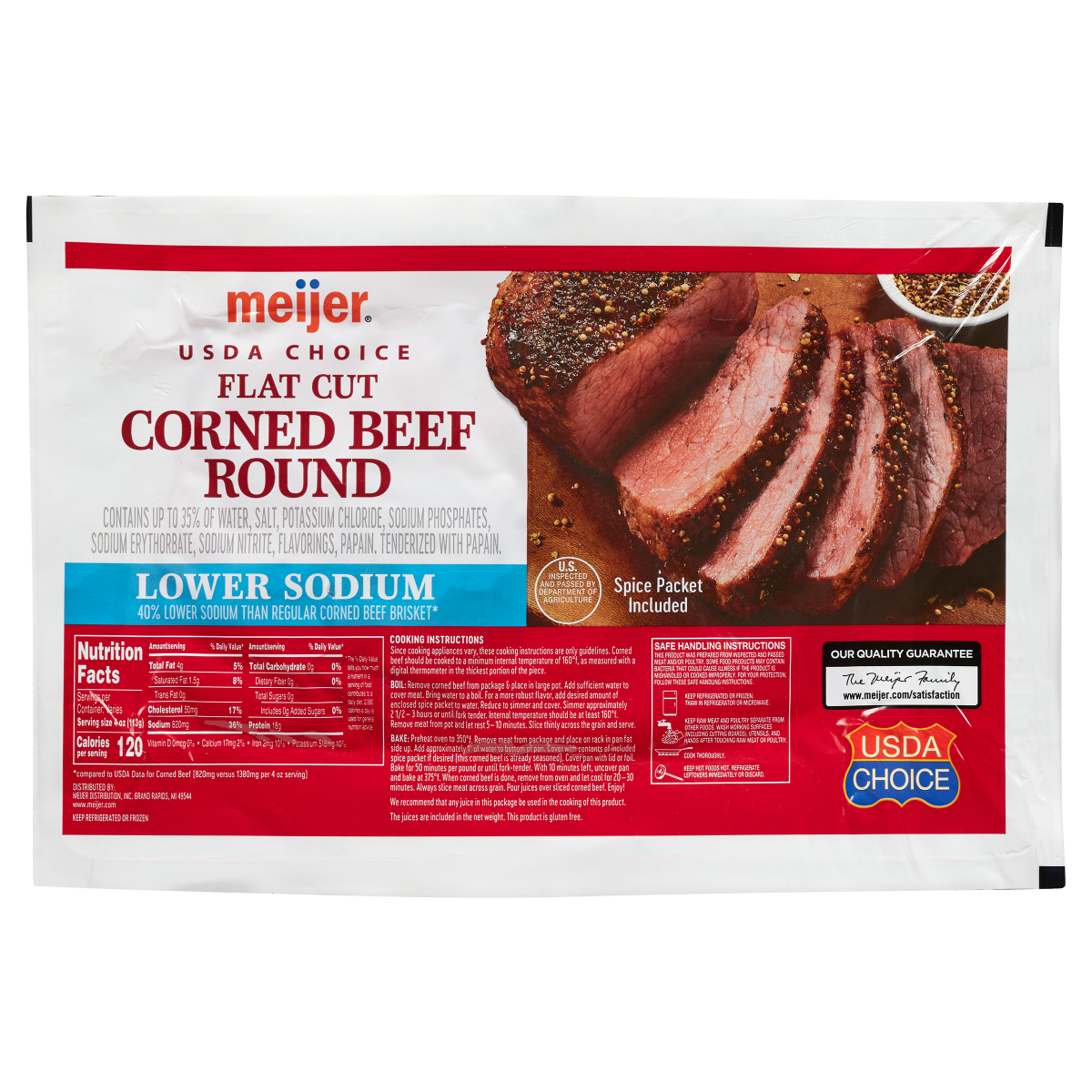 slide 1 of 13, FRESH FROM MEIJER Meijer Corned Beef Flat Cut Low Sodium, per lb