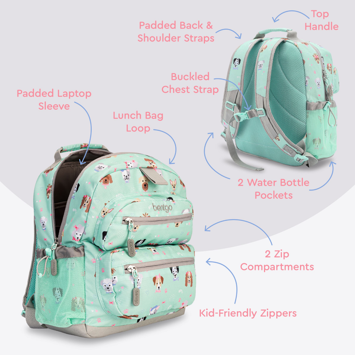 slide 3 of 3, Bentgo Kids School Backpack - Puppy Love, 1 ct