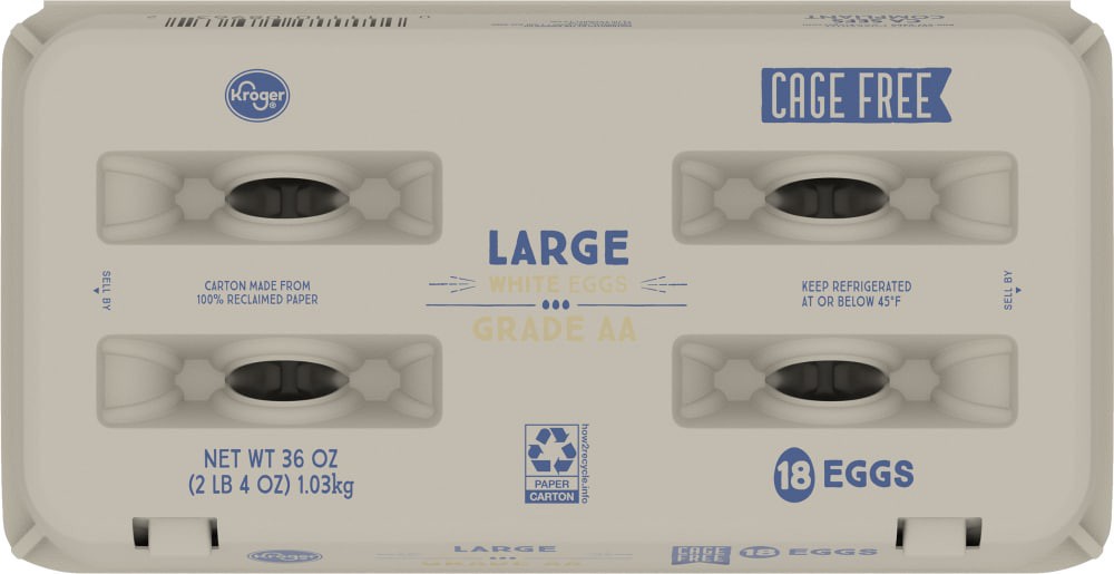 slide 4 of 6, Kroger Large White Grade Aa Cage Free Eggs 18 Count, 18 ct