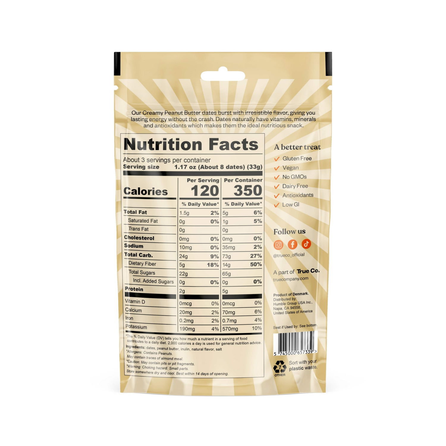 slide 2 of 2, True Dates Creamy Peanut Butter Flavoured Dates, 3.5 Oz., 3.5 oz