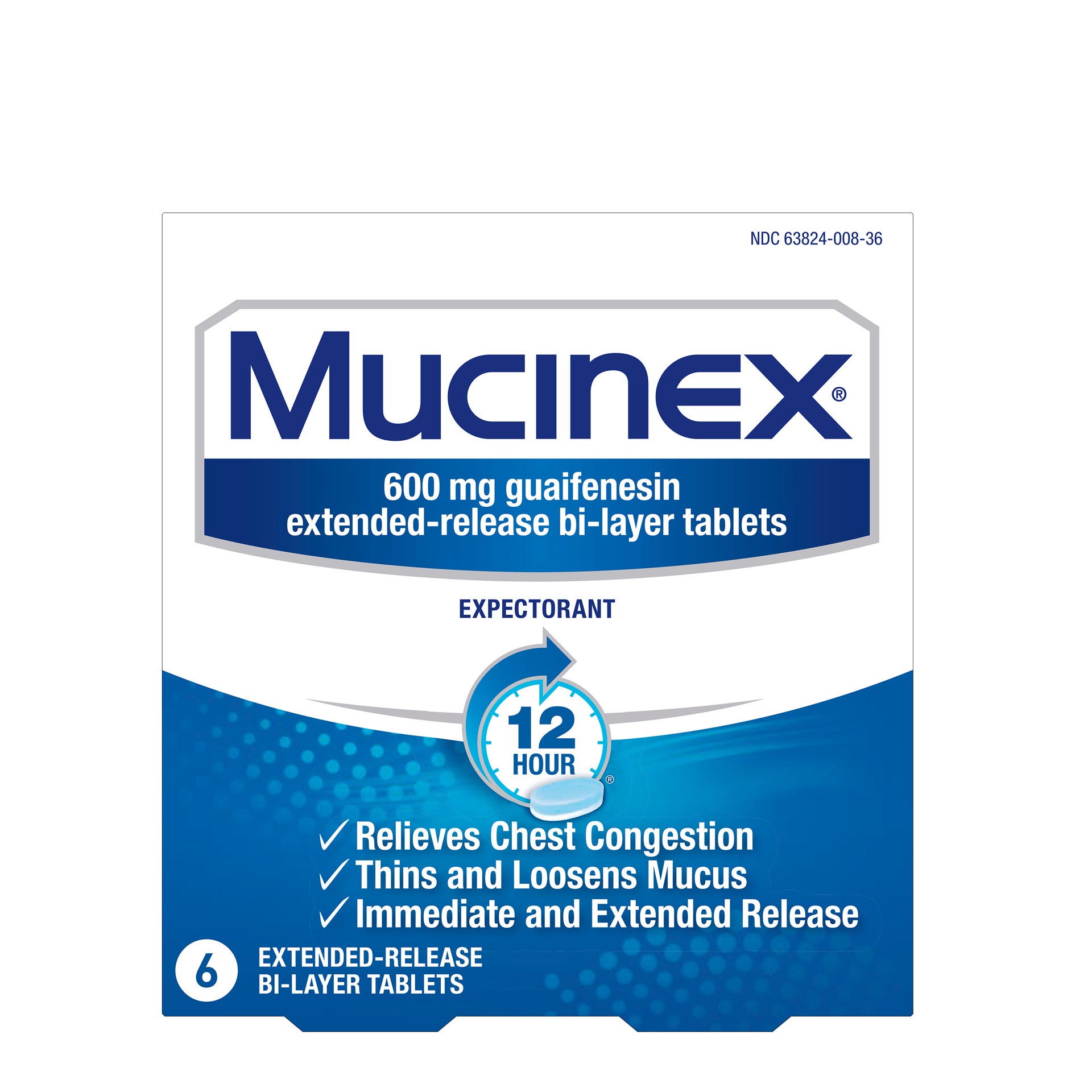 slide 1 of 5, Mucinex 12 Hr Chest Congestion Expectorant Tablets, 6ct, 6 ct