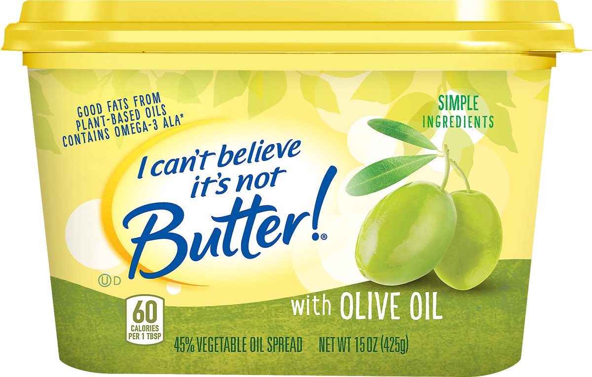 slide 1 of 8, I Can't Believe It's Not Butter! Vegetable Oil Spread with Olive Oil, 15 oz