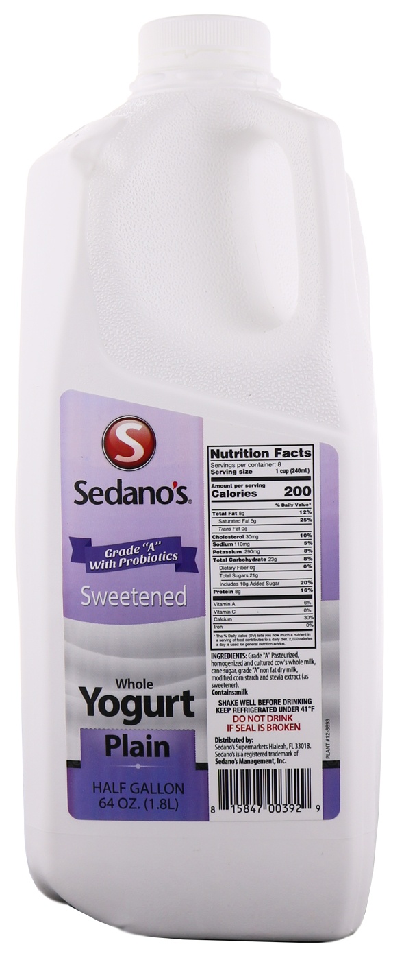 slide 1 of 1, Sedanos Sweet Plain Yog, 1 ct