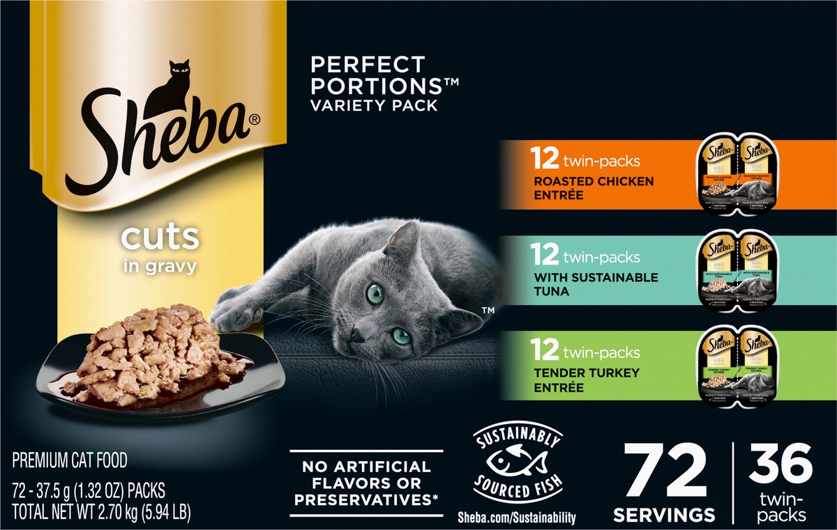 slide 13 of 16, Sheba Perfect Portions Cuts in Gravy Premium Cat Food Variety Pack 72 - 37.5 g Packs, 72 ct