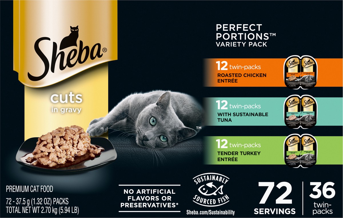 slide 15 of 16, Sheba Perfect Portions Cuts in Gravy Premium Cat Food Variety Pack 72 - 37.5 g Packs, 72 ct