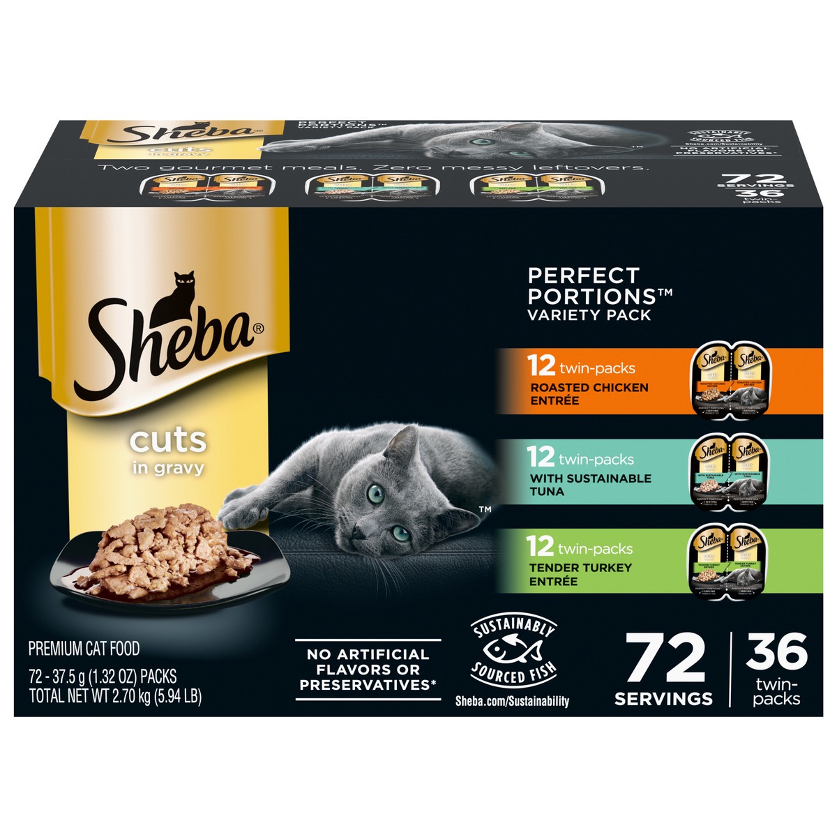 slide 6 of 16, Sheba Perfect Portions Cuts in Gravy Premium Cat Food Variety Pack 72 - 37.5 g Packs, 72 ct