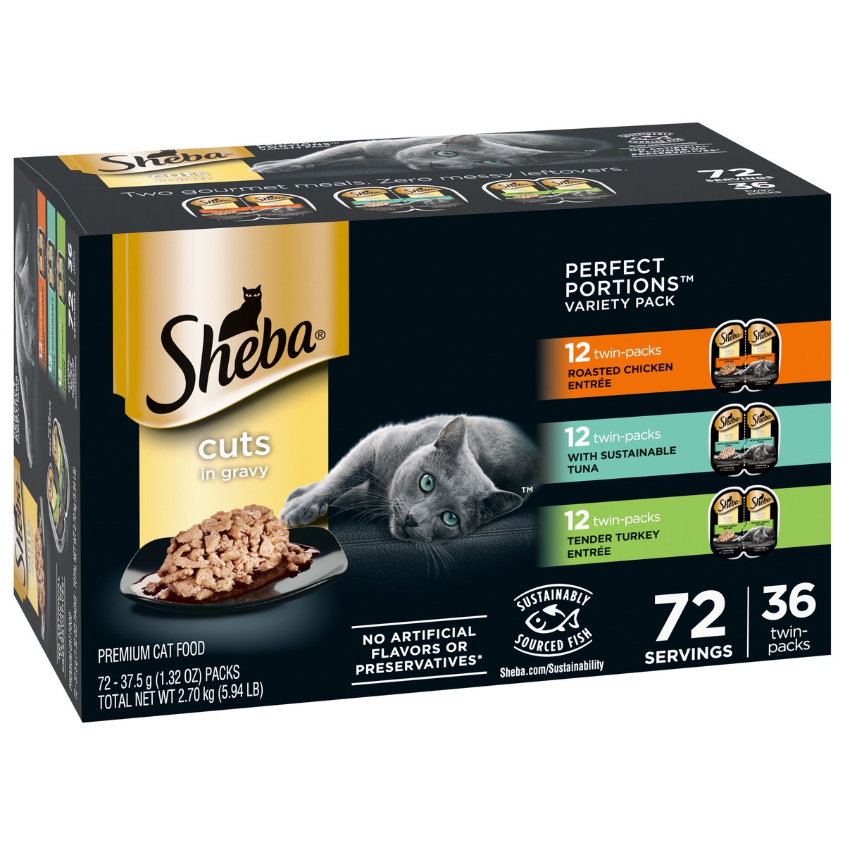 slide 5 of 16, Sheba Perfect Portions Cuts in Gravy Premium Cat Food Variety Pack 72 - 37.5 g Packs, 72 ct