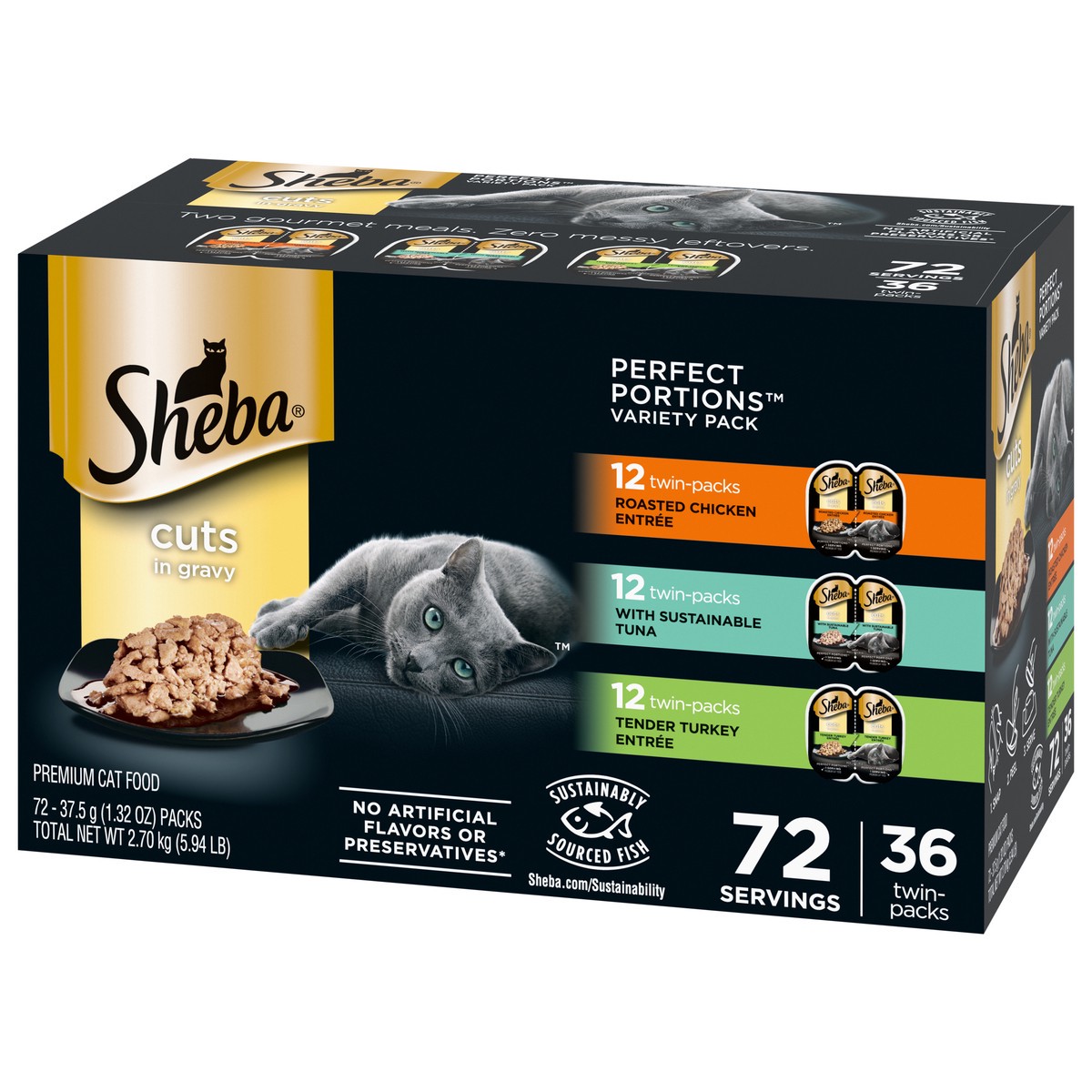 slide 16 of 16, Sheba Perfect Portions Cuts in Gravy Premium Cat Food Variety Pack 72 - 37.5 g Packs, 72 ct