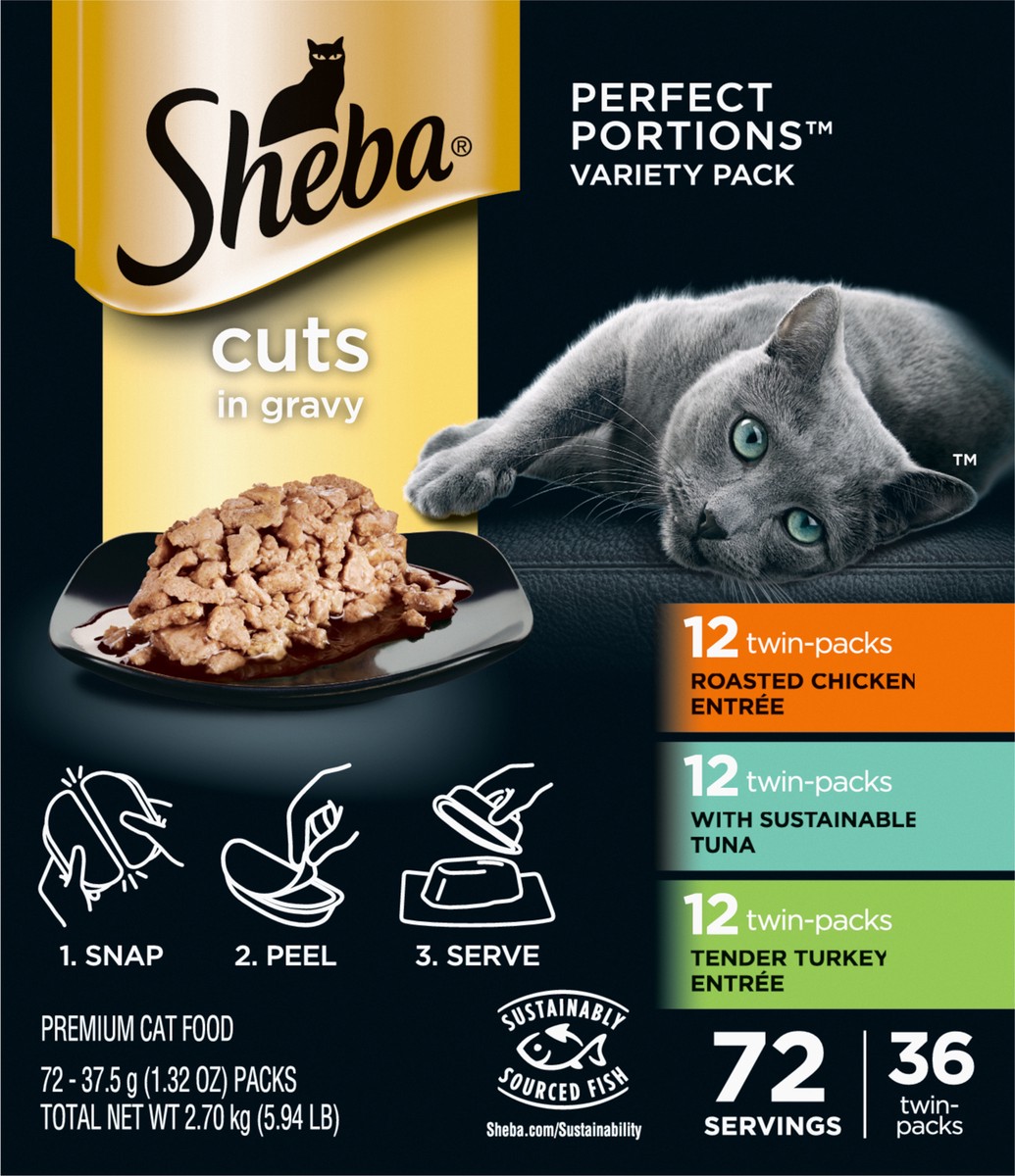 slide 12 of 16, Sheba Perfect Portions Cuts in Gravy Premium Cat Food Variety Pack 72 - 37.5 g Packs, 72 ct