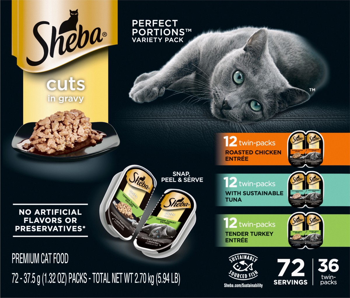 slide 4 of 16, Sheba Perfect Portions Cuts in Gravy Premium Cat Food Variety Pack 72 - 37.5 g Packs, 72 ct