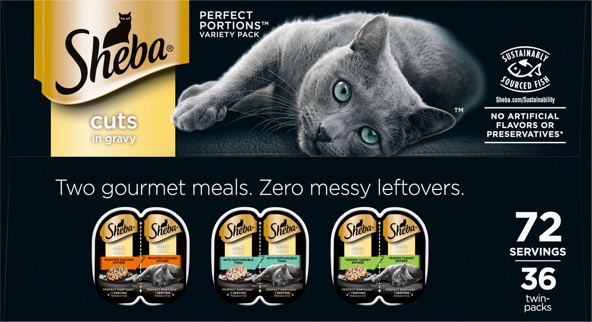 slide 3 of 16, Sheba Perfect Portions Cuts in Gravy Premium Cat Food Variety Pack 72 - 37.5 g Packs, 72 ct