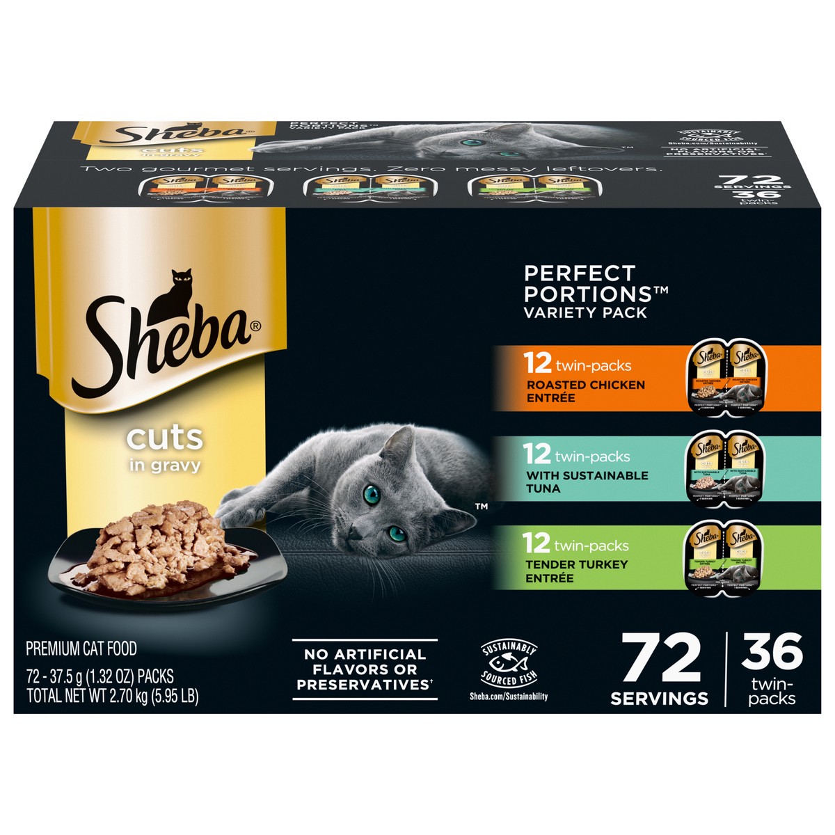 slide 1 of 16, Sheba Perfect Portions Cuts in Gravy Premium Cat Food Variety Pack 72 - 37.5 g Packs, 72 ct