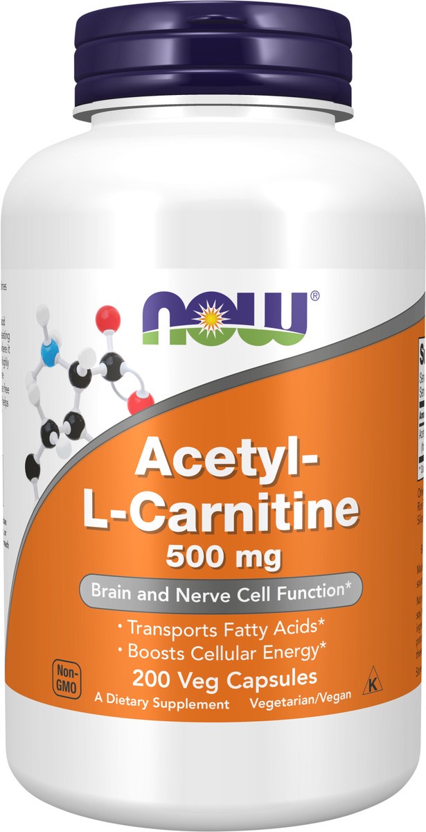 slide 2 of 2, NOW Supplements, Acetyl-L Carnitine 500 mg, Amino Acid, Brain And Nerve Cell Function*, 200 Veg Capsules, 200 ct