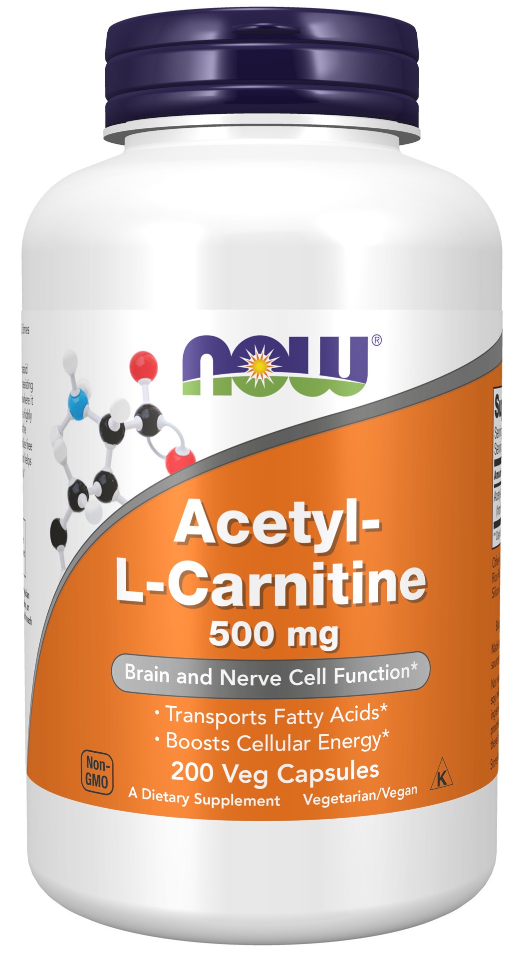 slide 1 of 2, NOW Acetyl-L-Carnitine 500 mg - 200 Veg Capsules, 200 ct