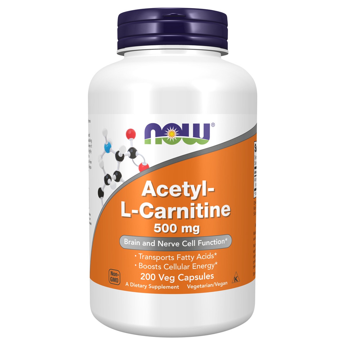 slide 1 of 2, NOW Supplements, Acetyl-L Carnitine 500 mg, Amino Acid, Brain And Nerve Cell Function*, 200 Veg Capsules, 200 ct