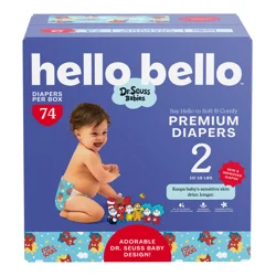 Hello Bello Diapers Premium Club, Dr. Seuss, Size 2, 74 Count
