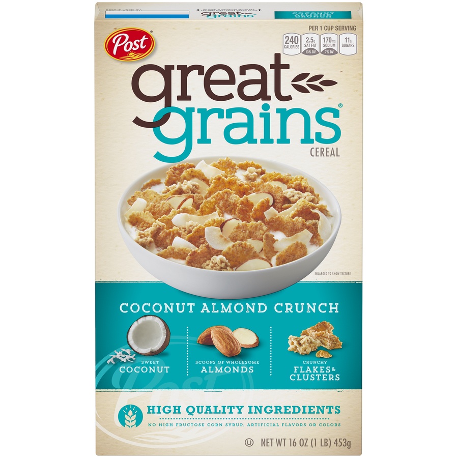 slide 1 of 1, Post Great Grains Coconut Almond Crunch, 16 oz