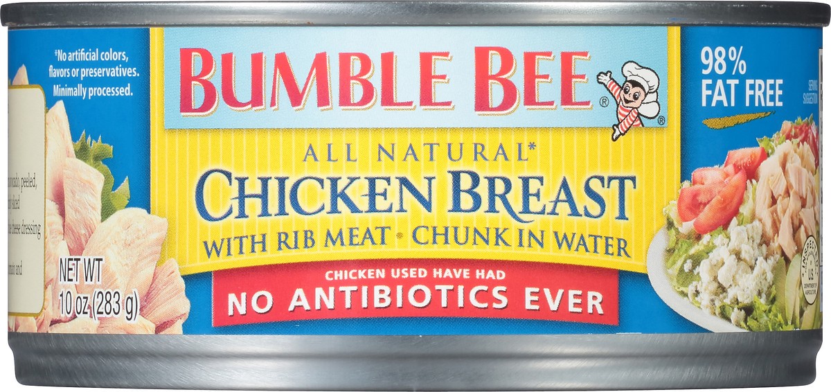 slide 1 of 11, Bumble Bee All Natural Chicken Breast with Rib Meat Chunk in Water Chicken Breas, 10 oz