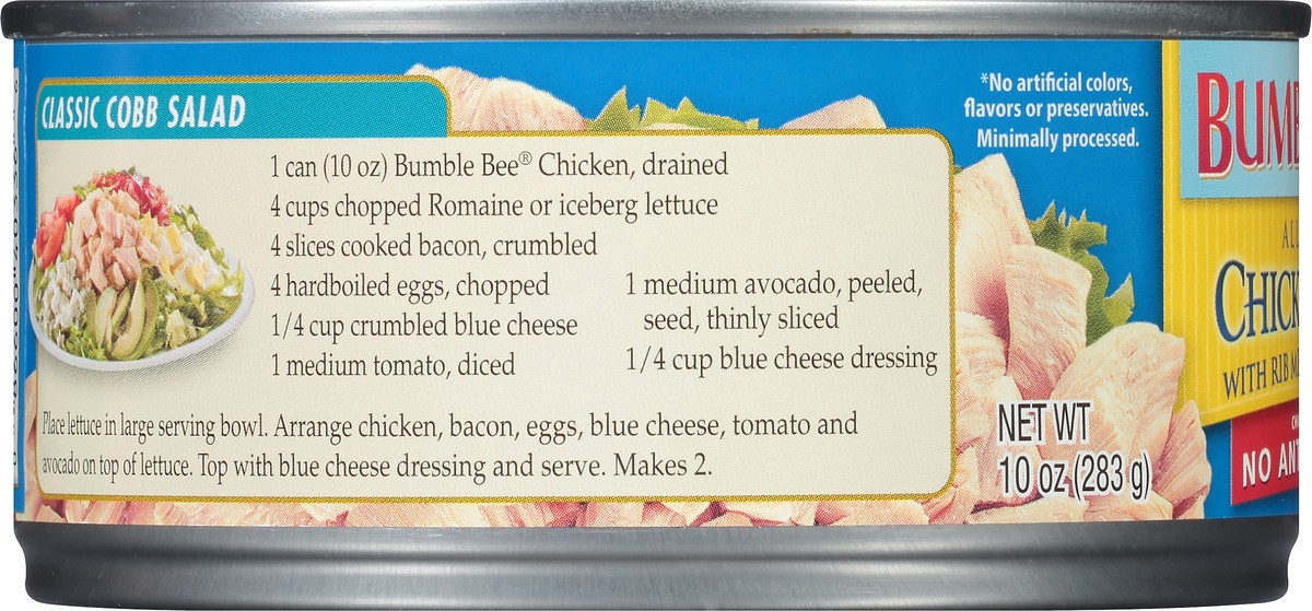 slide 2 of 11, Bumble Bee All Natural Chicken Breast with Rib Meat Chunk in Water Chicken Breas, 10 oz