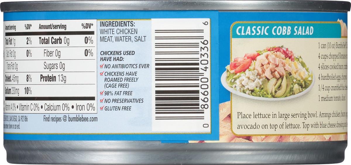 slide 8 of 11, Bumble Bee All Natural Chicken Breast with Rib Meat Chunk in Water Chicken Breas, 10 oz