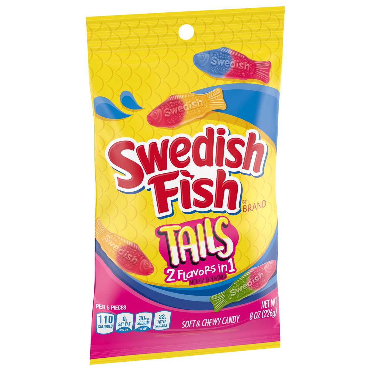 slide 9 of 9, SWEDISH FISH Tails 2 Flavors in 1 Soft & Chewy Candy, 8 oz, 8 oz