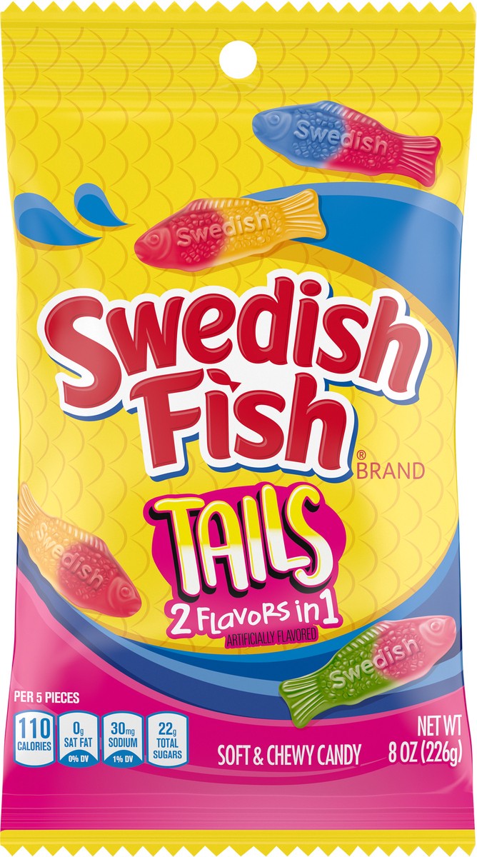 slide 4 of 9, SWEDISH FISH Tails 2 Flavors in 1 Soft & Chewy Candy, 8 oz, 8 oz