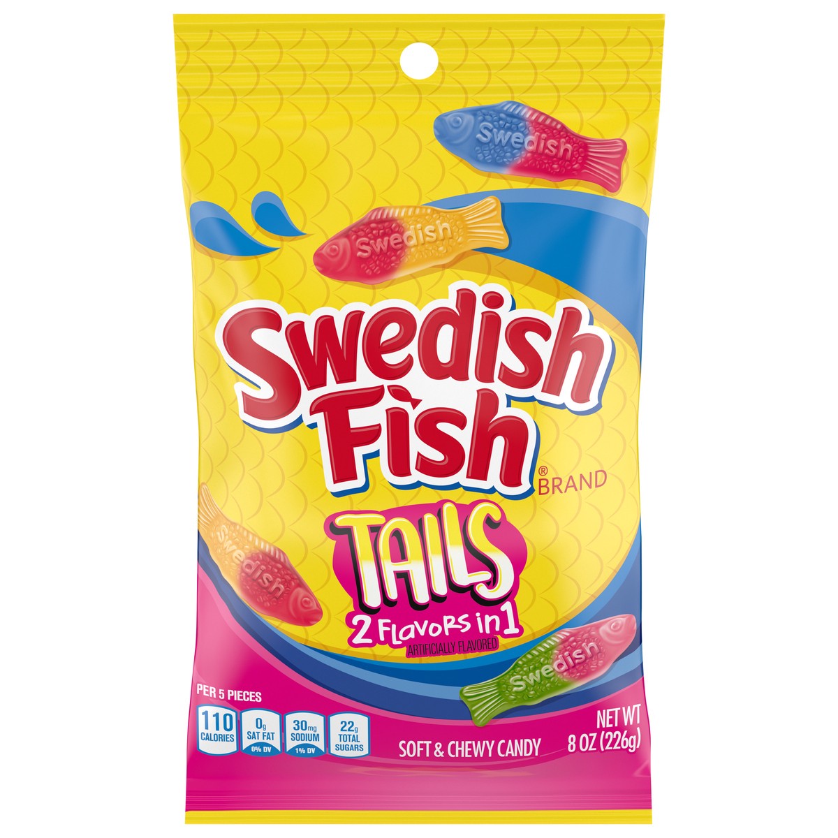 slide 1 of 9, SWEDISH FISH Tails 2 Flavors in 1 Soft & Chewy Candy, 8 oz, 8 oz