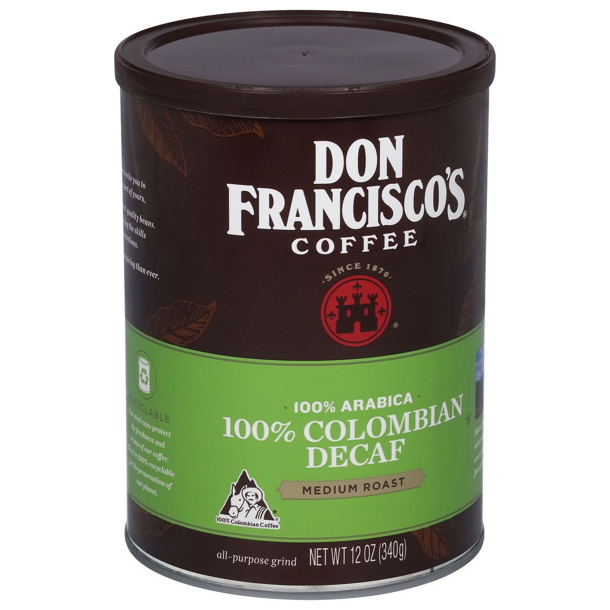 slide 2 of 9, Don Francisco's 100% Arabica Medium Roast 100% Columbian Decaf Coffee 12 oz, 12 oz