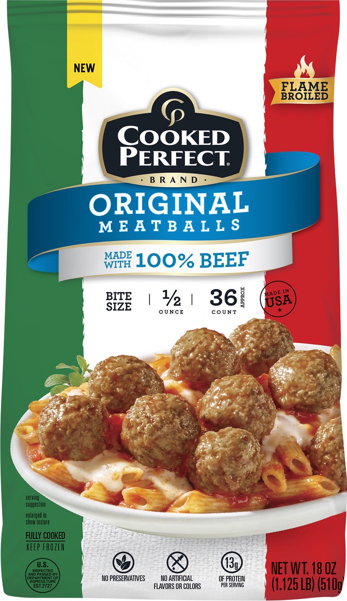 slide 5 of 6, Cooked Perfect Flavor Seared Original Meatballs Bite Size 18 oz, 18 oz