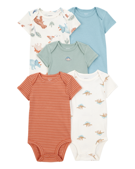 slide 1 of 7, Carter's 5-Pack Dinosaur Short-Sleeve Cotton Bodysuits Multi 18M, 1 ct