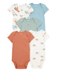 Carter&#x27;s 5-Pack Dinosaur Short-Sleeve Cotton Bodysuits Multi 18M