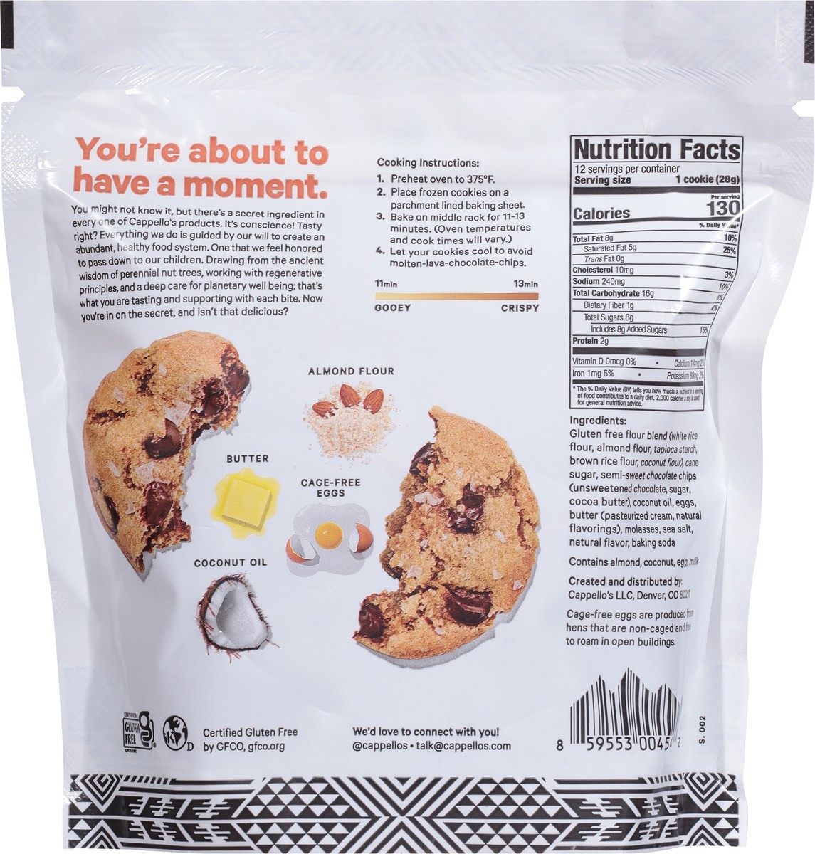 slide 10 of 14, Cappello's Bakery Style Chocolate Chip with Flaky Sea Salt Cookie Dough 12 ea, 