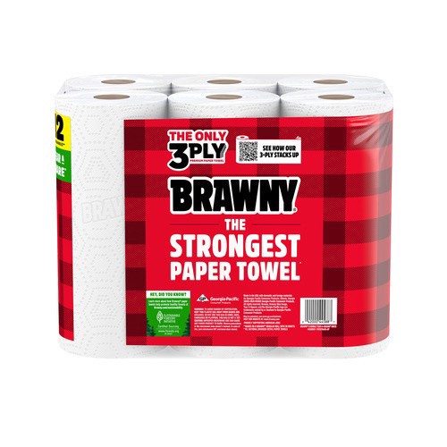 slide 4 of 8, Brawny Tear-A-Square Paper Towels, 6 Double Rolls, 6 ct