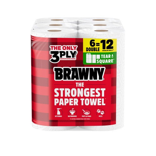 slide 2 of 8, Brawny Tear-A-Square Paper Towels, 6 Double Rolls, 6 ct