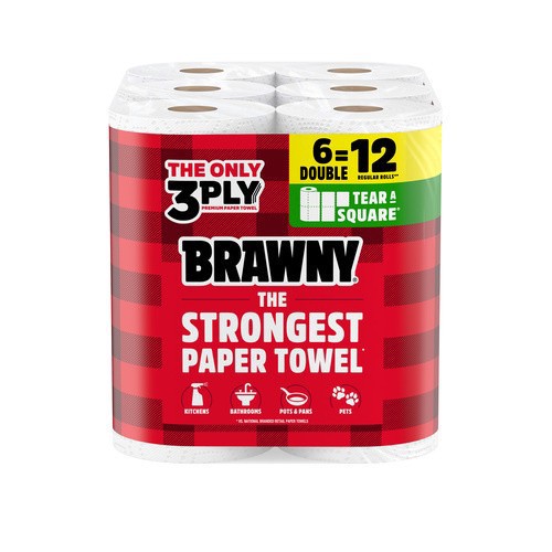 slide 8 of 8, Brawny Tear-A-Square Paper Towels, 6 Double Rolls, 6 ct
