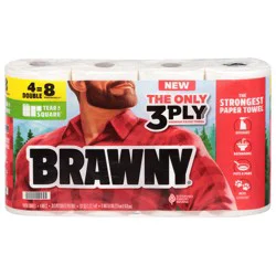 Brawny Tear-A-Square White 3-Ply Double Rolls Paper Towels 4 Rolls
