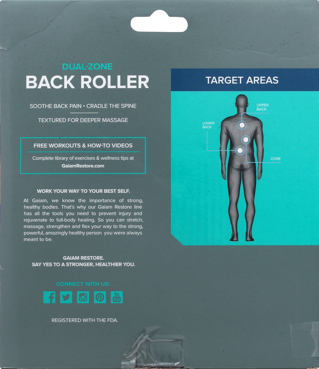slide 5 of 9, Gaiam Restore Dual-Zone Back Massage Roller, 1 ct