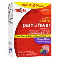 slide 3 of 21, Meijer Children's Pain & Fever Oral Suspension, Grape, 160mg, 2 ct