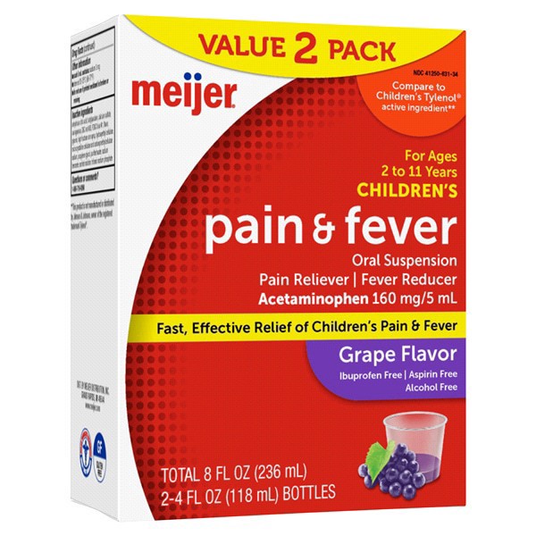 slide 4 of 21, Meijer Children's Pain & Fever Oral Suspension, Grape, 160mg, 2 ct