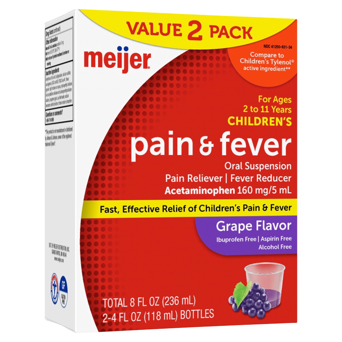 slide 5 of 21, Meijer Children's Pain & Fever Oral Suspension, Grape, 160mg, 2 ct