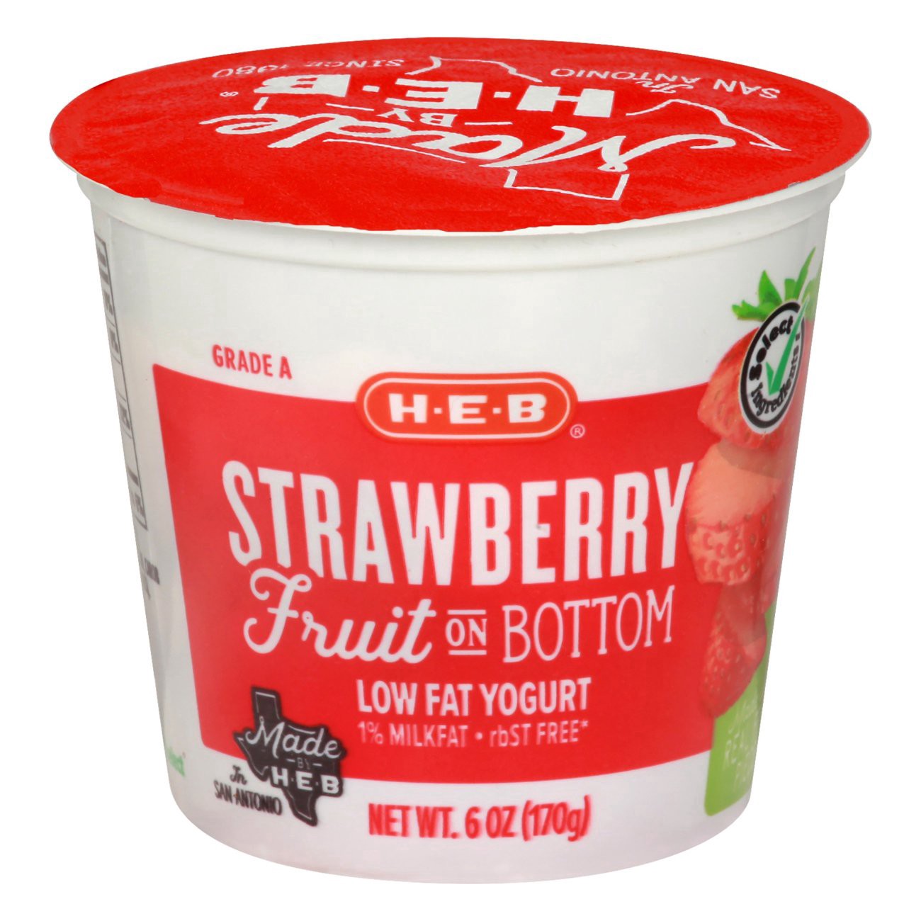 slide 1 of 1, H-E-B Fruit on the Bottom Strawberry Low Fat Yogurt, 6 oz