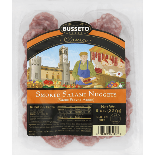 slide 1 of 3, Busseto Foods Smoked Salami Nuggets, 8 oz