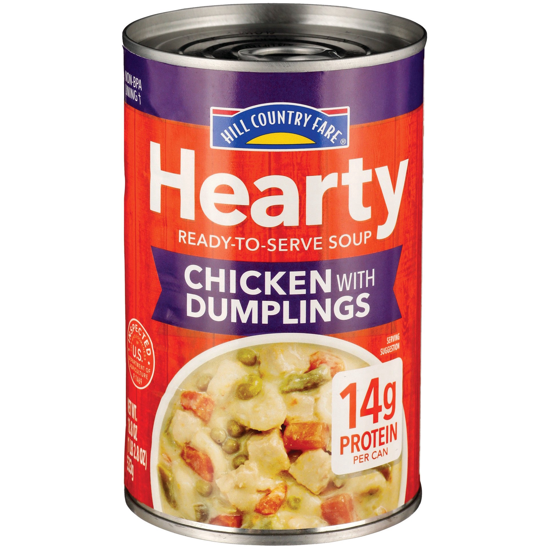 slide 1 of 1, Hill Country Fare Hearty Chicken with Dumpling Soup, 18.8 oz