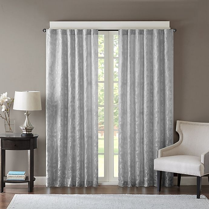 slide 1 of 1, Madison Park Florence Leaf Jacquard Rod Pocket/Back Tab Window Curtain Panel - Grey, 95 in