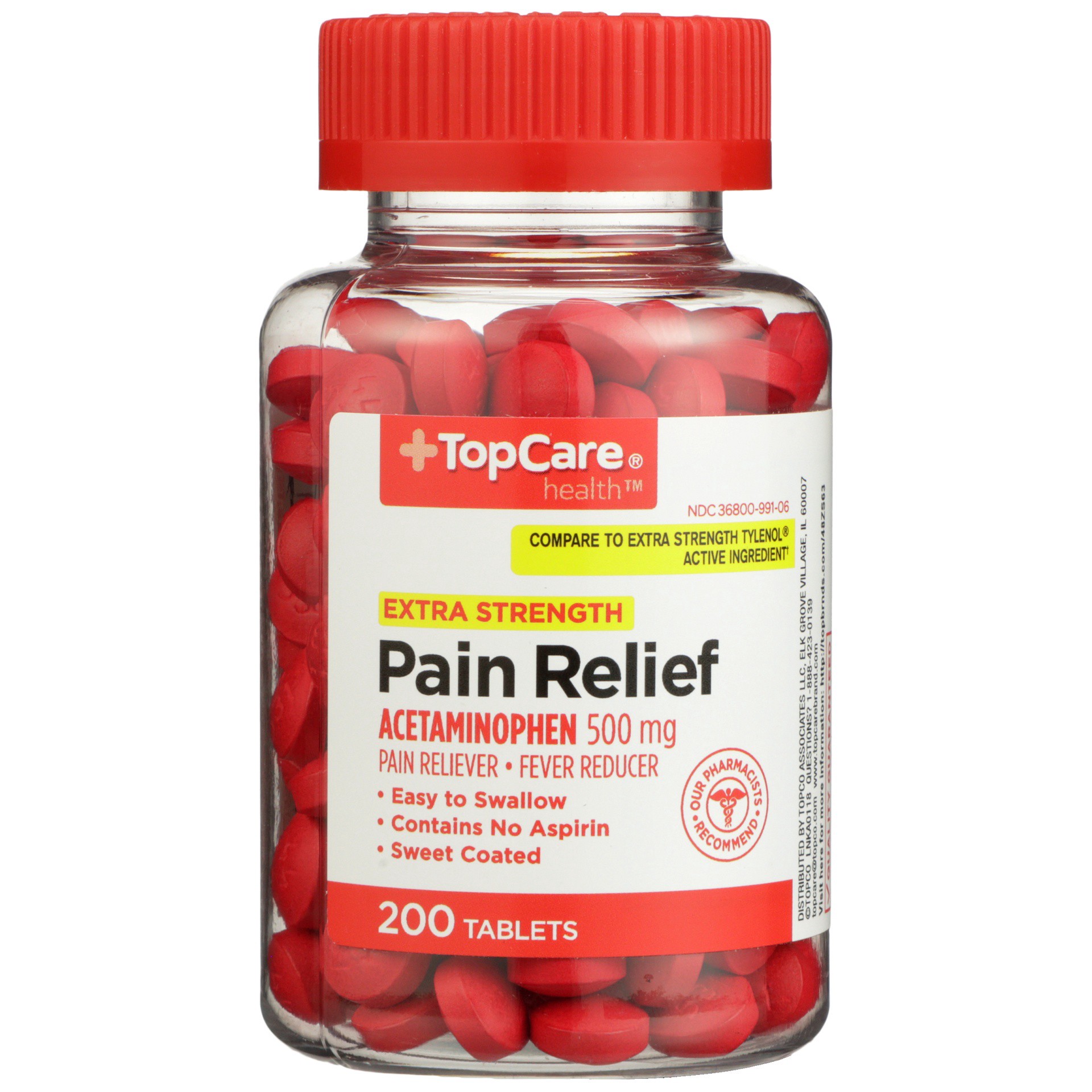 slide 1 of 6, TopCare Extra Strength Acetaminophen Pain Relief, 200 ct; 500 mg