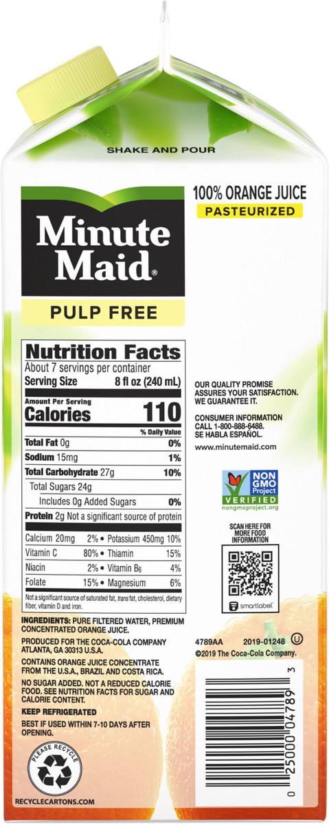 slide 3 of 5, Minute Maid® pulp free orange juice, 59 fl oz